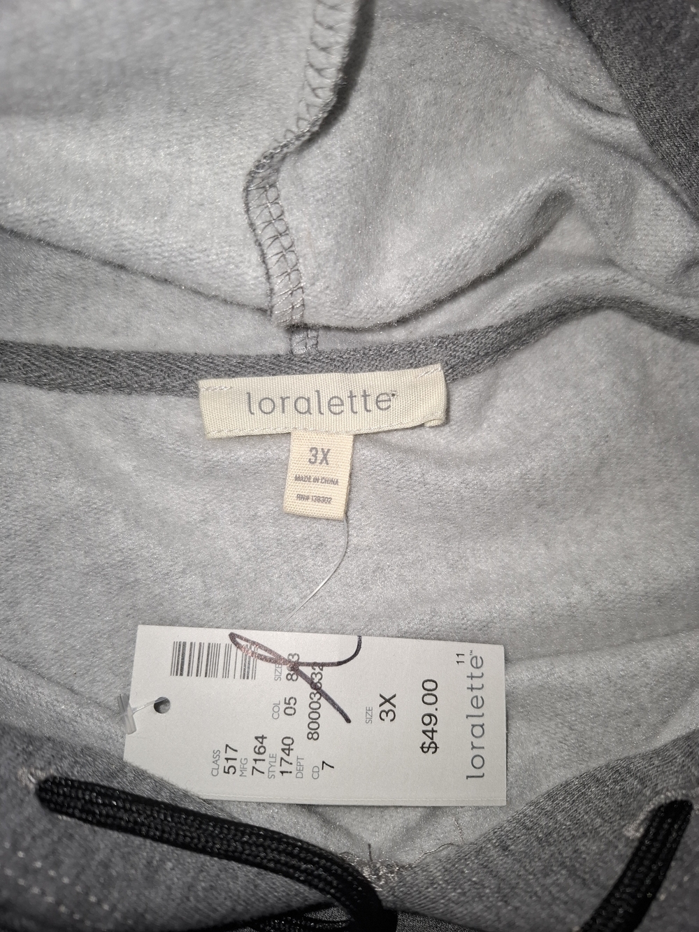 loralette Gray Pullover Hoodie with Black Drawstrings